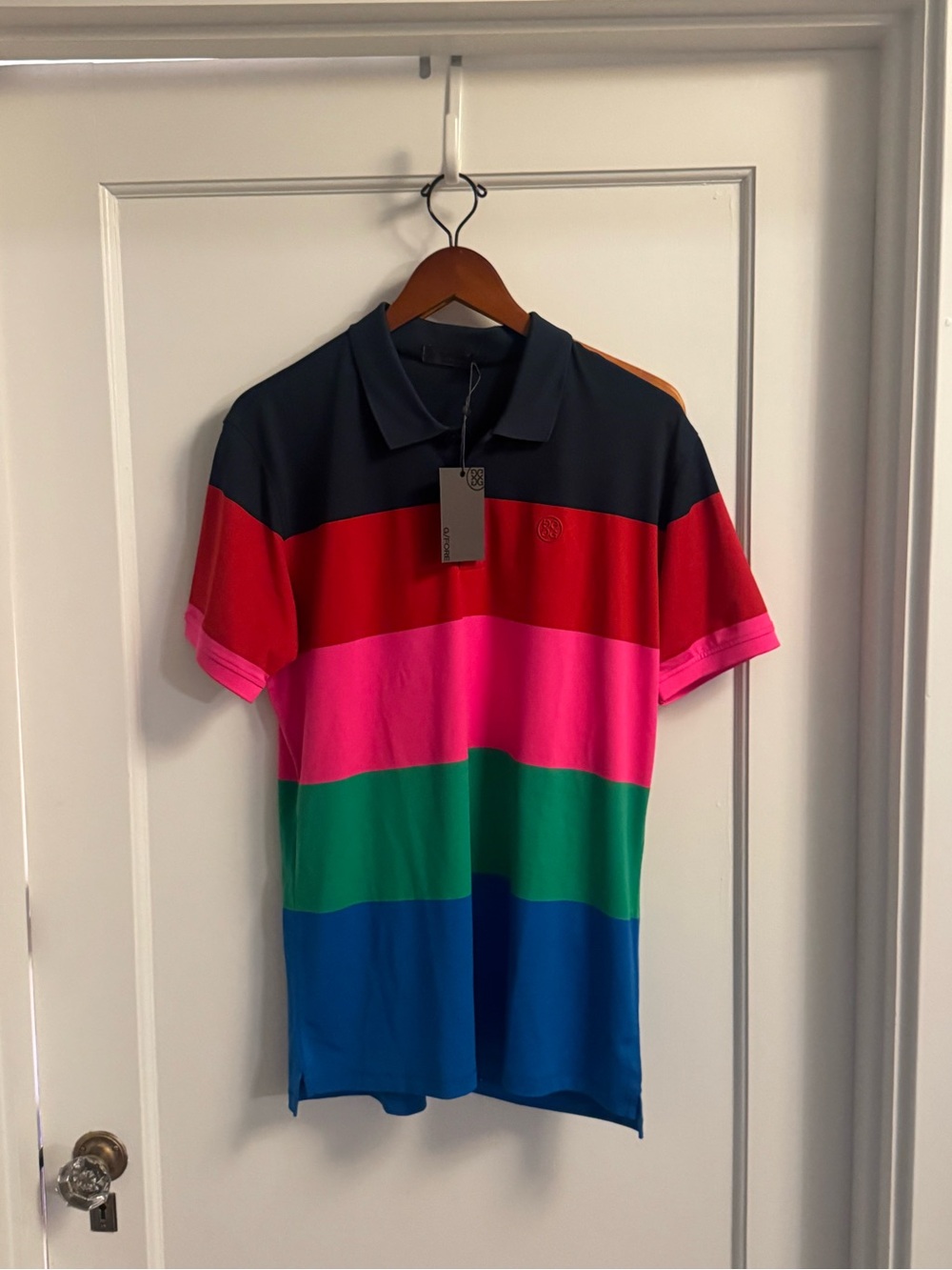 G/FORE Multicolor Bold Stripe Polo — Navy, Red, Pink, Green, Blue